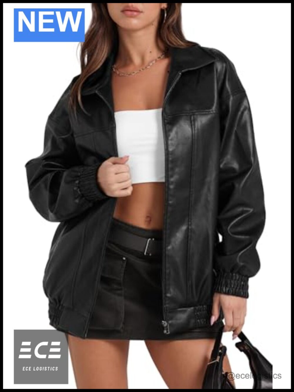 Faux Leather Jacket Oversized Motorcycle Bomber Coat Fall Winter